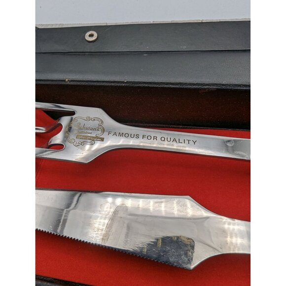 Vintage Warco Schwans Set of 2 Carving Knife Meat Fork Stainless Steel in Box - Picture 4 of 9